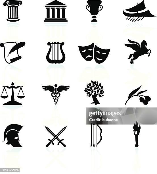 ancient greece black and white royalty free vector icon set - comedy mask stock illustrations