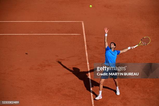 Argentina's Federico Delbonis serves the ball to Spain's Alejandro Davidovich Fokina during their men's singles fourth round tennis match on Day 8 of...