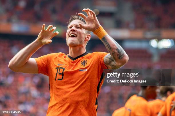 Wout Weghorst of Netherlands Celebrates after scoring his teams second goal during the international friendly match between Netherlands and Georgia...