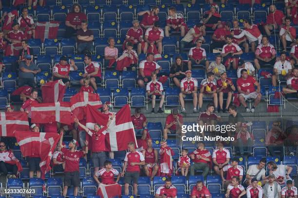 Danish fans during the friendly pre Euro 2021 match between Denmark and Bosnia and Herzegovina at Broendby Stadium, Copenhagen, Denmark on June 6,...