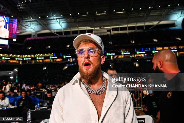 YouTube personality Jake Paul attends the fight between his brother Logan Paul and former world welterweight king Floyd Mayweather in an eight-round...