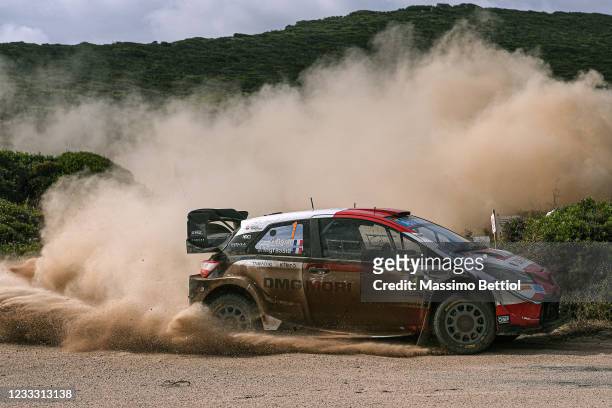 Sebastien Ogier of France and Julien Ingrassia of France compete with their Toyota Gazoo Racing WRT Toyota Yaris WRC during Day Three of the FIA...