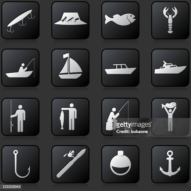 stockillustraties, clipart, cartoons en iconen met let's go fishing button set - luxury yacht