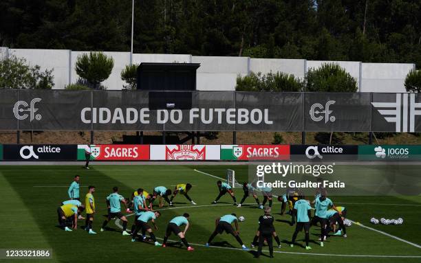 Portugal players in action during the Portugal Training Session at Cidade do Futebol FPF on June 7, 2021 in Oeiras, Portugal.