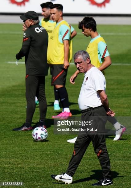 Fernando Santos of Portugal in action during the Portugal Training Session at Cidade do Futebol FPF on June 7, 2021 in Oeiras, Portugal.