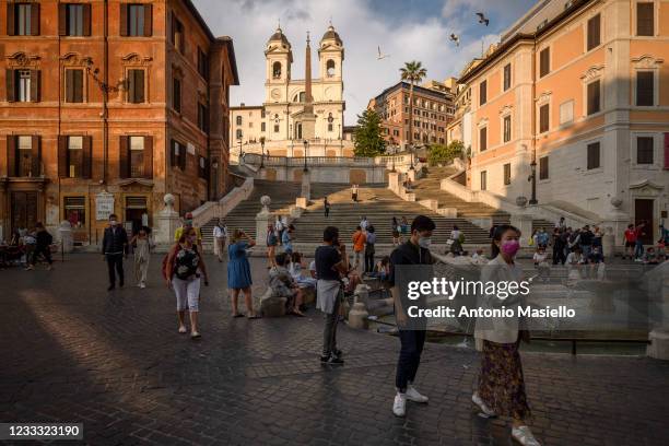 Tourists visit the Piazza di Spagna , on June 7, 2021 in Rome, Italy. The Covid-19 incidence in Italy fell to 32 cases for every 100,000 inhabitants,...