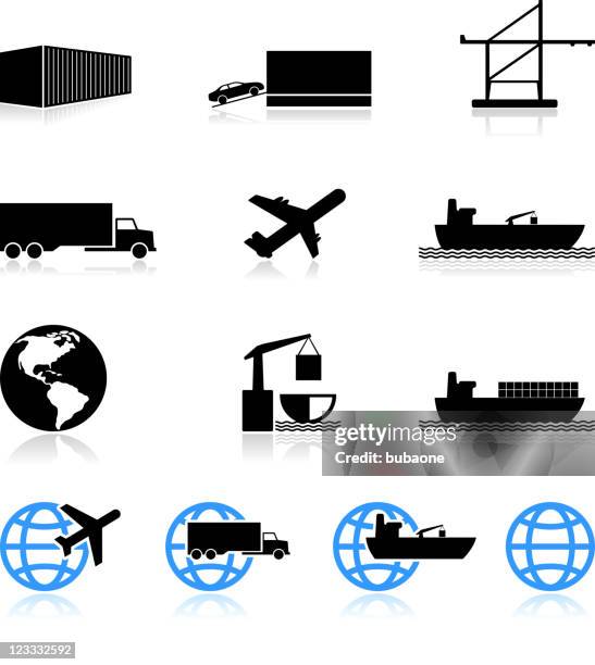 commercial freight shipping black and white vector icon set - tanker ship vector stock illustrations