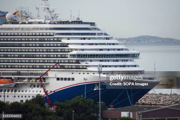 Close-up of the Carnival Magic cruise ship docked in Marseille. Carnival Cruise Lines ships in Marseille.