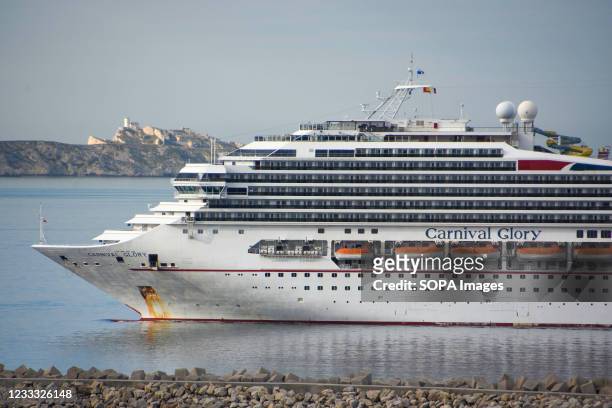 Close-up of the Carnival Glory cruise ship arriving in Marseille. Carnival Cruise Lines ships in Marseille.