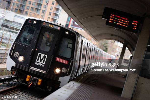 The Silver Spring Red Line Metrorail station in Silver Spring, MD is pictured on December 1, 2020. Metro announced budget cuts amid the coronavirus...