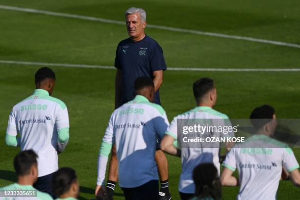 Switzerland's head coach Vladimir Petkovic leads a training session at Dalga Arena stadium on June 8, 2021 in Baku ahead of the UEFA Euro 2020...