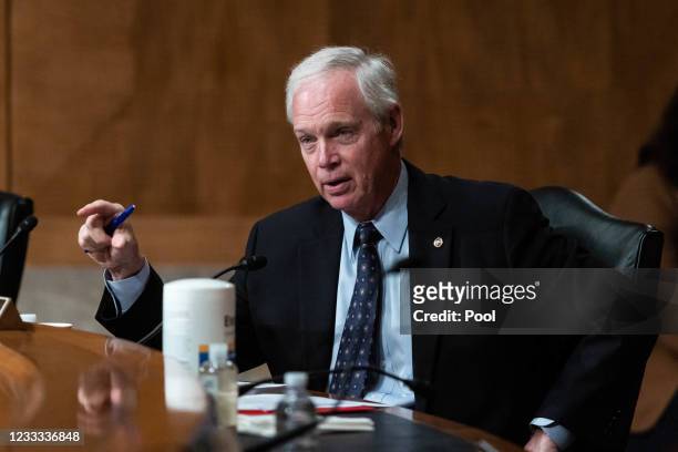 Senator Ron Johnson, speaks during a Senate Homeland Security and Government Affairs Committee hearing on the Colonial Pipeline cyber-attack, on...