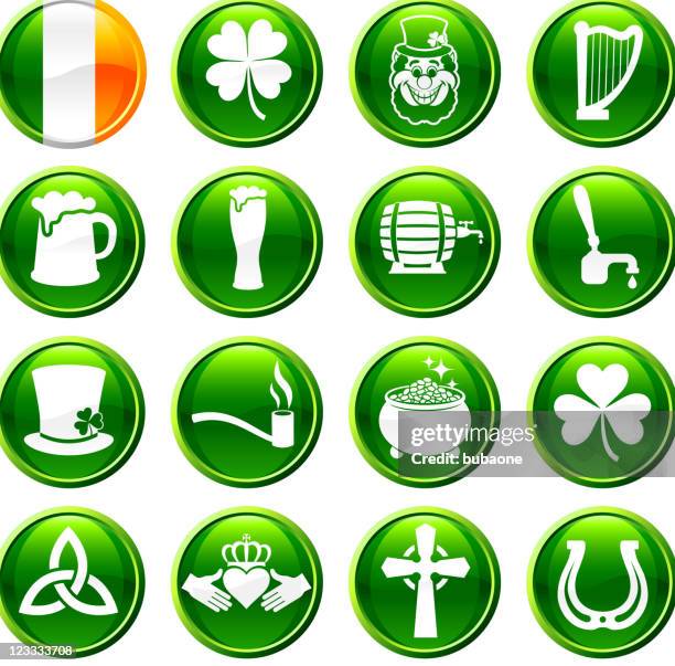 st patrick's day sixteen royalty free vector icon set - celtic music stock illustrations