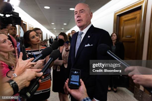 Joseph Blount, chief executive officer of Colonial Pipeline Co., speaks to members of the media following a Senate Homeland Security and Governmental...