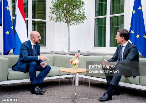 Outgoing Prime Minister Mark Rutte receives the President of the European Council, Charles Michel, for a working dinner at the Catshuis in The Hague,...