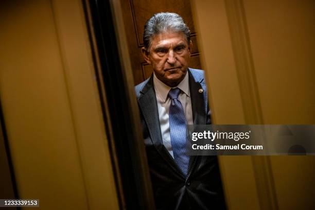 Senator Joe Manchin heads to a vote in the Senate at the U.S. Capitol on June 8, 2021 in Washington, DC. The spotlight on Sen. Manchin grew even...