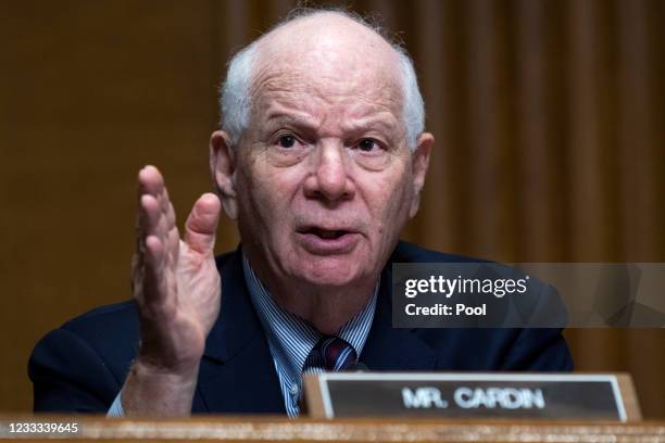 Sen. Ben Cardin questions Internal Revenue Service Commissioner Charles Rettig during a Senate Finance Committee hearing June 8, 2021 on Capitol Hill...