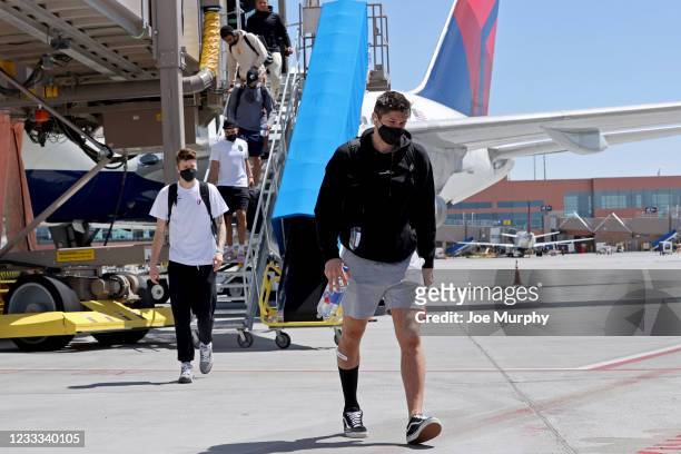 Grayson Allen of the Memphis Grizzlies departs the team plane on June 1, 2021 at Salt Lake City International Airport in Salt Lake City, UTAH. NOTE...