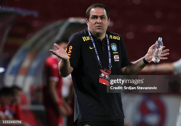 Head coach Andre Jardine of Brazil reacts during the International football friendly match between Serbia U21 and Brazil U23 at stadium Rajko Mitic...