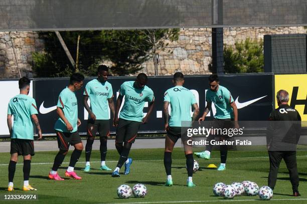 Portugal players in action during the Portugal Training Session at Cidade do Futebol FPF on June 8, 2021 in Oeiras, Portugal.