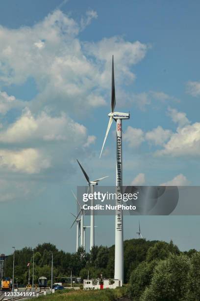 Wind turbines in Amsterdam, Netherlands, Europe.