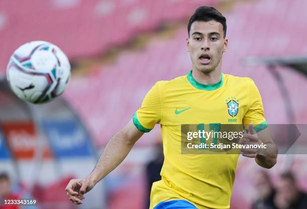 Gabriel Martinelli of Brazil in action during the International football friendly match between Serbia U21 and Brazil U23 at stadium Rajko Mitic on...