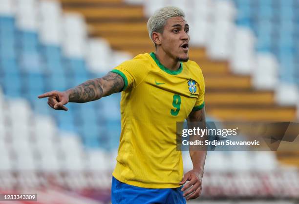 Pedro of Brazil in action during the International football friendly match between Serbia U21 and Brazil U23 at stadium Rajko Mitic on June 8, 2021...