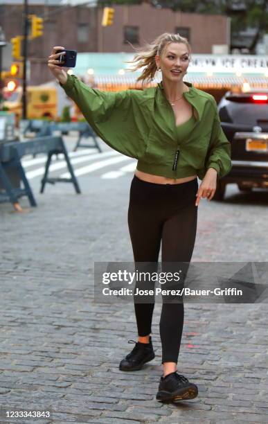 Karlie Kloss is seen during a 'Karlie Kloss x Adidas' photoshoot on June 08, 2021 in New York City.