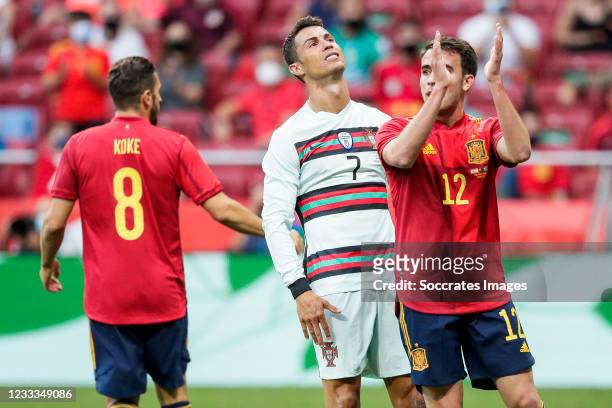 Cristiano Ronaldo of Portugal, Eric Garcia of Spain during the International Friendly match between Spain v Portugal at the Estadio Wanda...