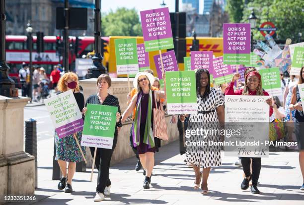 Group of womens rights champions including Jess Phillips MP Helen Pankhurst Shadow Women's and Equality Secretary Marsha de Cordova and Shola...