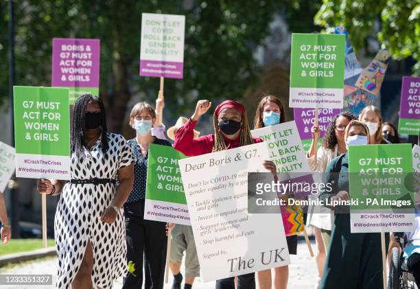 Group of womens rights champions including Shadow Women's and Equality Secretary Marsha de Cordova Jess Phillips MP and Shola Mos-Shogbamimu in...
