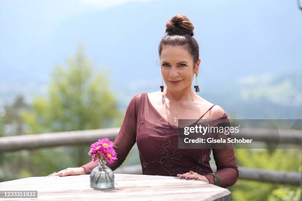 Christine Neubauer poses during the 3rd season "Watzmann ermittelt" photocall for "Die verkaufte Braut" on June 8, 2021 at Kastensteinerwand Alm in...