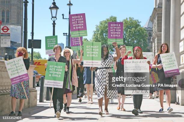 Group of womens rights champions including Jess Phillips MP Helen Pankhurst Shadow Women's and Equality Secretary Marsha de Cordova and Shola...