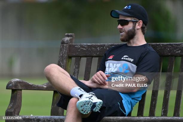 New Zealand's captain Kane Williamson attends a training session at Edgbaston Cricket Ground in Birmingham, central England on June 9, 2021 ahead of...