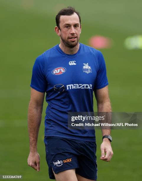 Todd Goldstein in action during the North Melbourne Kangaroos training session at Arden Street on June 10, 2021 in Melbourne, Australia.