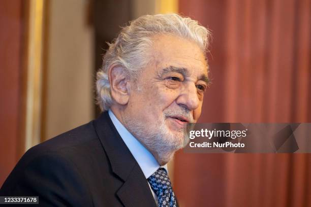 The tenor Placido Domingo and Marta Ornelas receives the title of 'Honorary Ambassador of the World Heritage of Spain', on 10 June, 2021 at the...