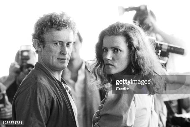 Polish actors Barbara Sukowa and Daniel Olbrychski pose on May 16, 1986 during the Cannes Film Festival.