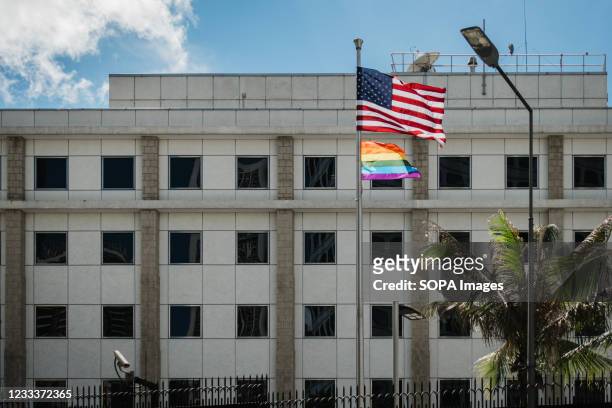 Consulate General of the United States, Hong Kong and Macau raise a rainbow flag to celebrate LGBT rights in pride month.