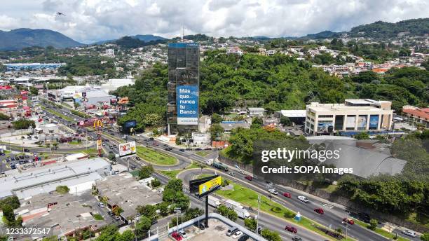 Aerial view of the commercial district in San Salvador. El Salvador's Congress approved Bitcoin as a legal tender, meanwhile, President Nayib Bukele...