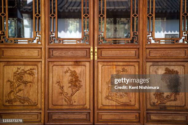 The doors of the Flowery Brush Library, at the Chinese Garden at The Huntington Library, Art Museum, and Botanical Gardens on Friday, Sept. 25, 2020...