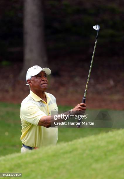 Ozzie Smith plays a shot on the 12th hole during the first round of the BMW Charity Pro-Am presented by Synnex Corporation at the Thornblade Club on...