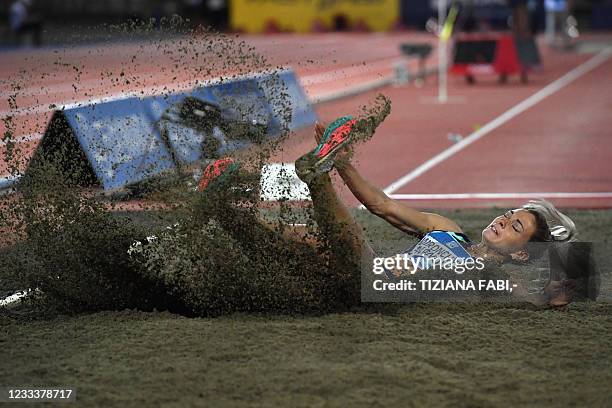 Belarus' Nastassia Mironchyk-Ivanova competes in the Long Jump Women event during the Diamond League athletics meeting on June 10, 2021 at the Asics...