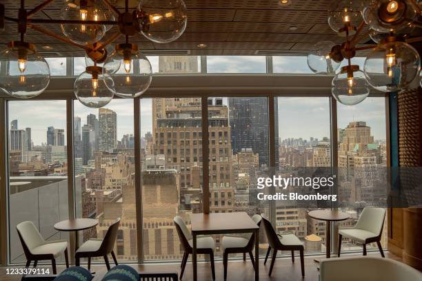 The rooftop lounge on the 32nd floor at the Margaritaville Resort Times Square during the opening in New York, U.S., on Thursday, June 10, 2021. The...