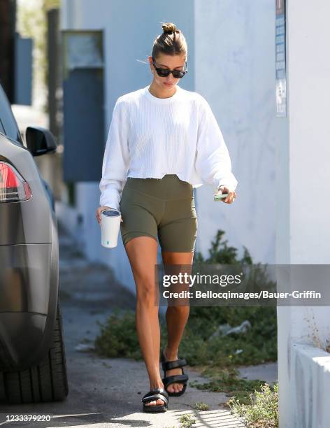 Hailey Bieber is seen on June 10, 2021 in Los Angeles, California.