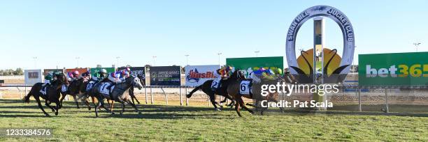 Midships ridden by Daniel Moor wins the Pooles Accountants Golden Topaz at Swan Hill Racecourse on June 11, 2021 in Swan Hill, Australia.