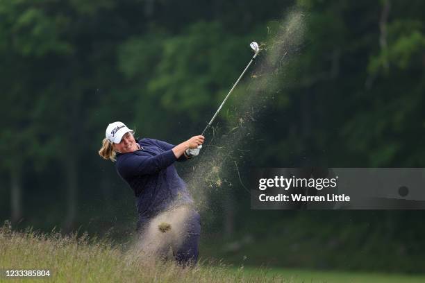 Caroline Hedwall of Sweden hits her second shot on the 2nd hole during the second round of The Scandinavian Mixed Hosted by Henrik and Annika at...