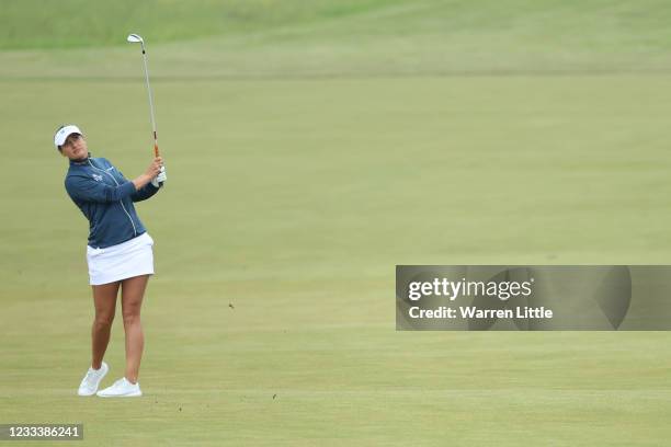 Amy Boulden of Wales hits her second shot on the 3rd hole during the second round of The Scandinavian Mixed Hosted by Henrik and Annika at Vallda...