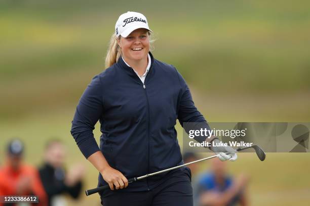 Caroline Hedwall of Sweden reacts to a bunker shot on the 6th hole during the second round of The Scandinavian Mixed Hosted by Henrik and Annika at...