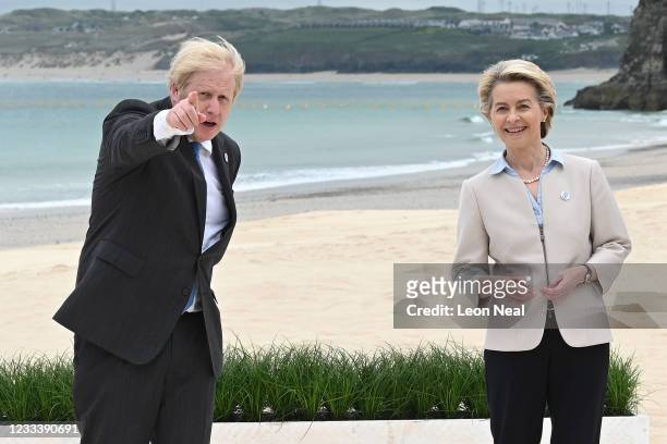 Prime Minister of United Kingdom, Boris Johnson poses with President of the European Commission Ursula von der Leyen during the Leaders official...