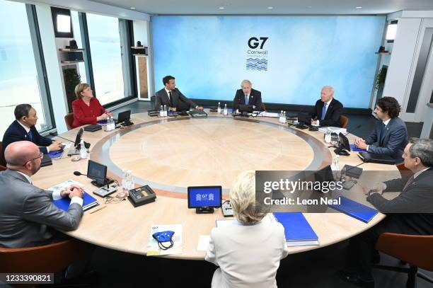 British Prime Minister Boris Johnson, US President Joe Biden, Canadian Prime Minister Justin Trudeau, Italian Prime Minister Mario Draghi, President...